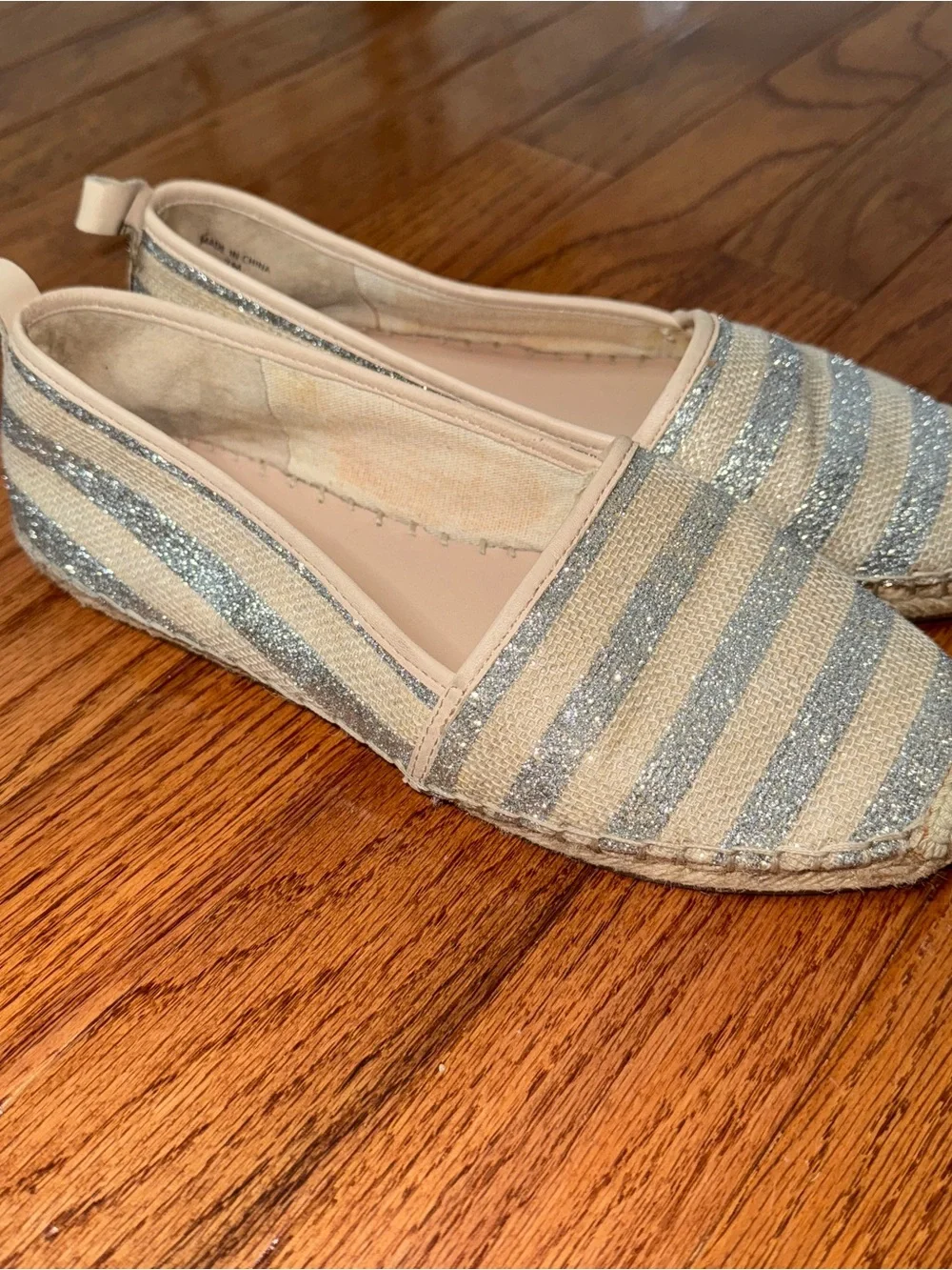 Kate Spade Espadrille Flats Silver Shimmer Natural Size 7